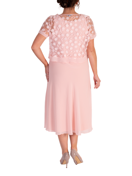 chesca Embroidered Daisy Chiffon Dress, Blossom - view 2, Blossom
