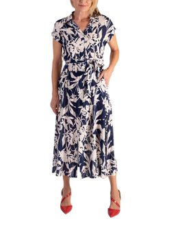 chesca Floral Linen Blend Shirt Dress, Navy/White, Navy/White