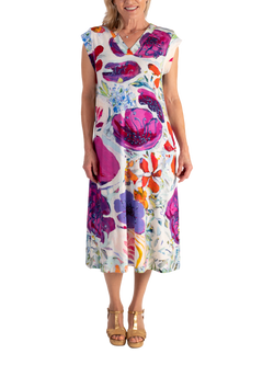 chesca Spring Flower Jersey Dress, White/Pink, White/Pink
