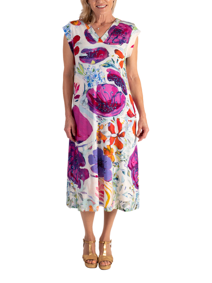 chesca Spring Flower Jersey Dress, White/Pink, White/Pink