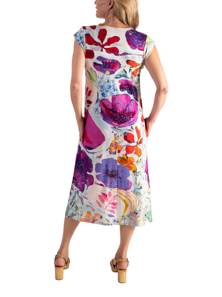 chesca Spring Flower Jersey Dress, White/Pink - view 2, White/Pink