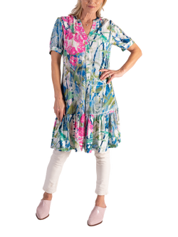 chesca Spring Meadow Embroidered Dress, White/Pink, White/Pink