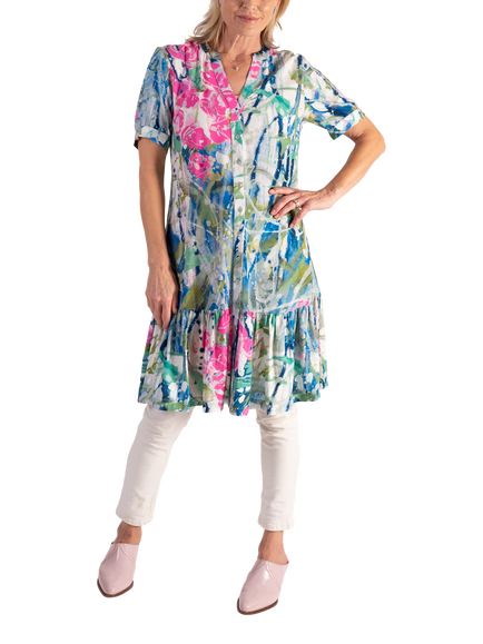 chesca Spring Meadow Embroidered Dress, White/Pink, White/Pink