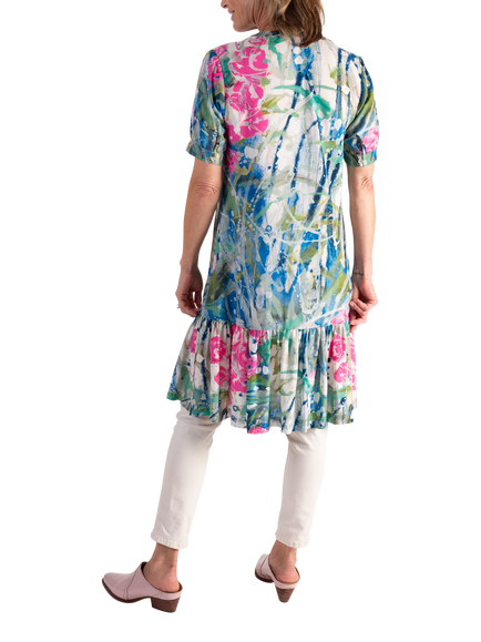 chesca Spring Meadow Embroidered Dress, White/Pink - view 2, White/Pink