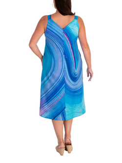 chesca Wave Linen Rich Sleeveless Dress, Blue - view 2, Blue