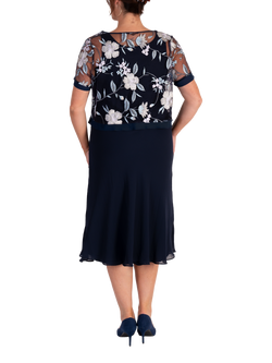 chesca Floral Embroidered Mesh Dress, Navy/Multi - view 2, Navy/Multi