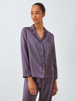 John Lewis Piped Silk Pyjama Set, Purple Sage