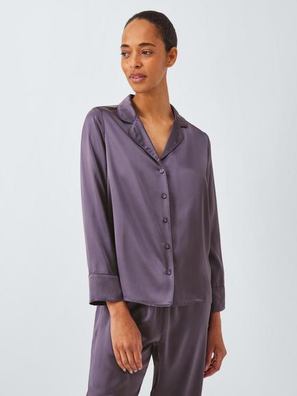 John Lewis Piped Silk Pyjama Set, Purple Sage