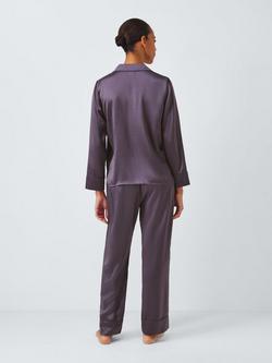 John Lewis Piped Silk Pyjama Set - view 2, Purple Sage