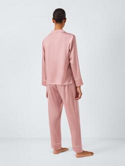 John Lewis Piped Silk Pyjama Set - view 2, Blush