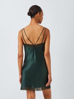 John Lewis Lace Trim Pure Silk Mini Chemise, Scarab - view 2, Scarab