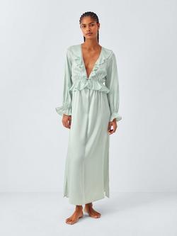 John Lewis Ruffle Pure Silk Nightdress, Aqua Foam, Aqua Foam