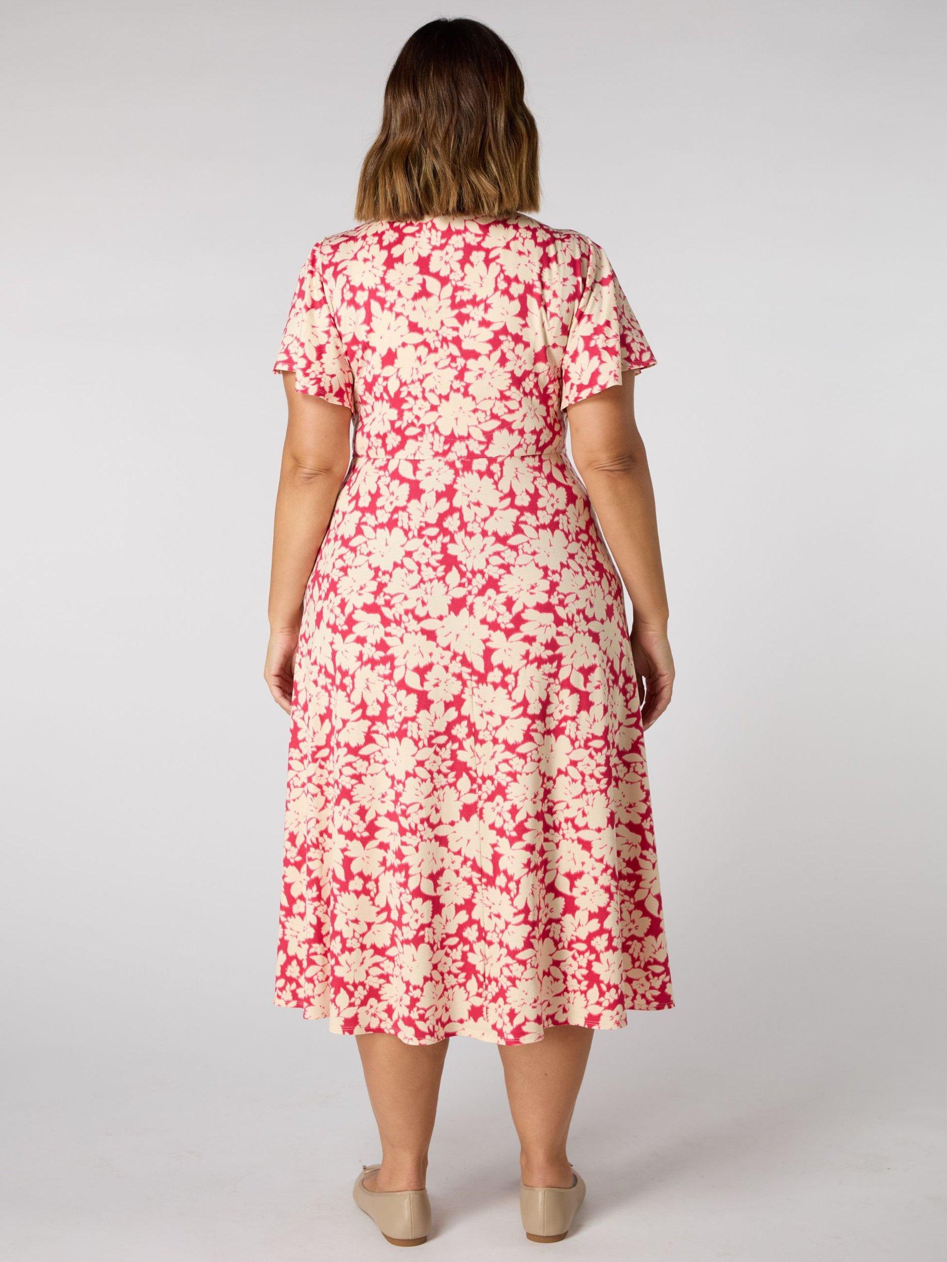 Product image 3 of 3, which shows Live Unlimited Curve Floral Wrap Midi Dress, Pink/Multi, 12R