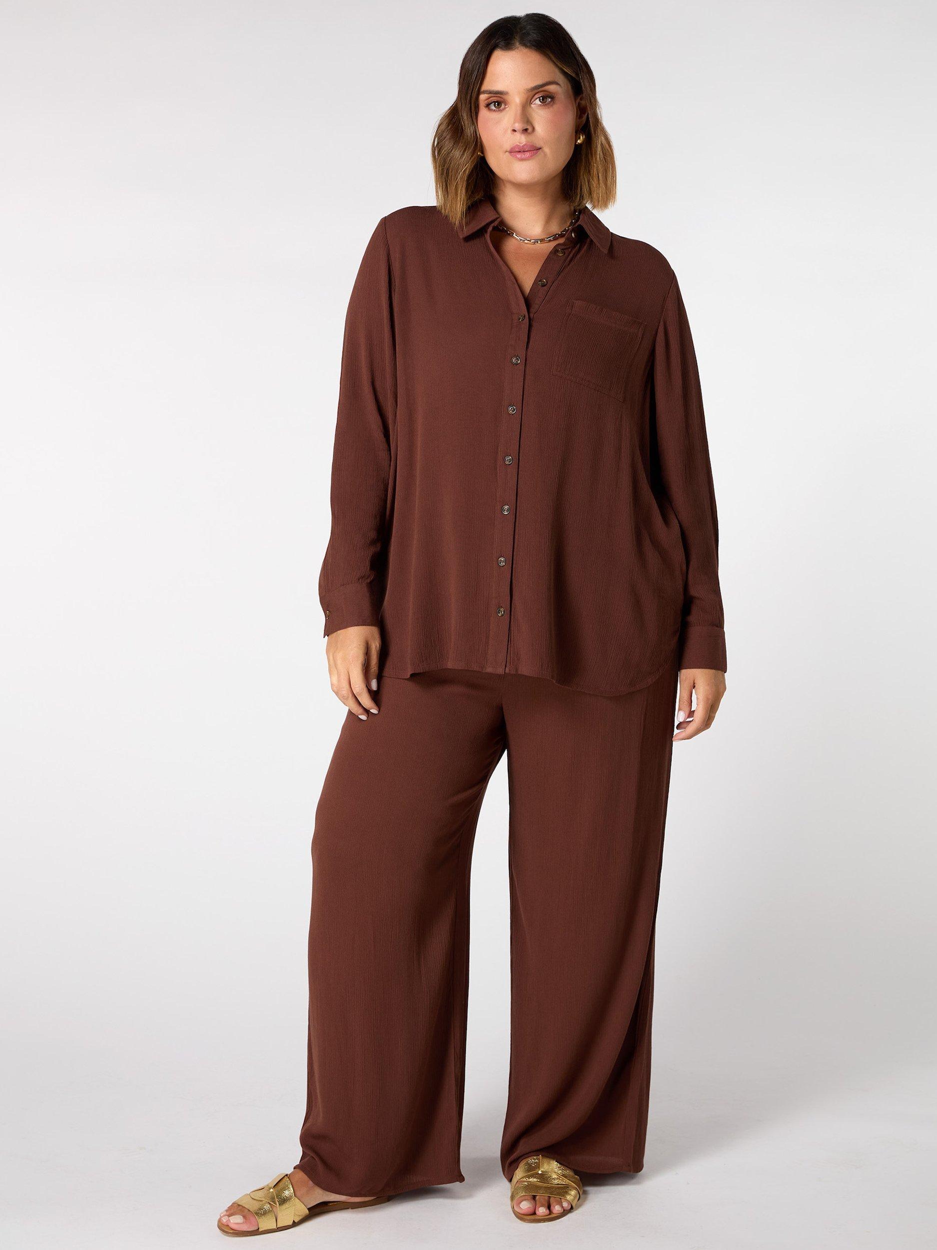 Product image 1 of 5, which shows Live Unlimited Curve Crinkle Shirt, Brown, 14