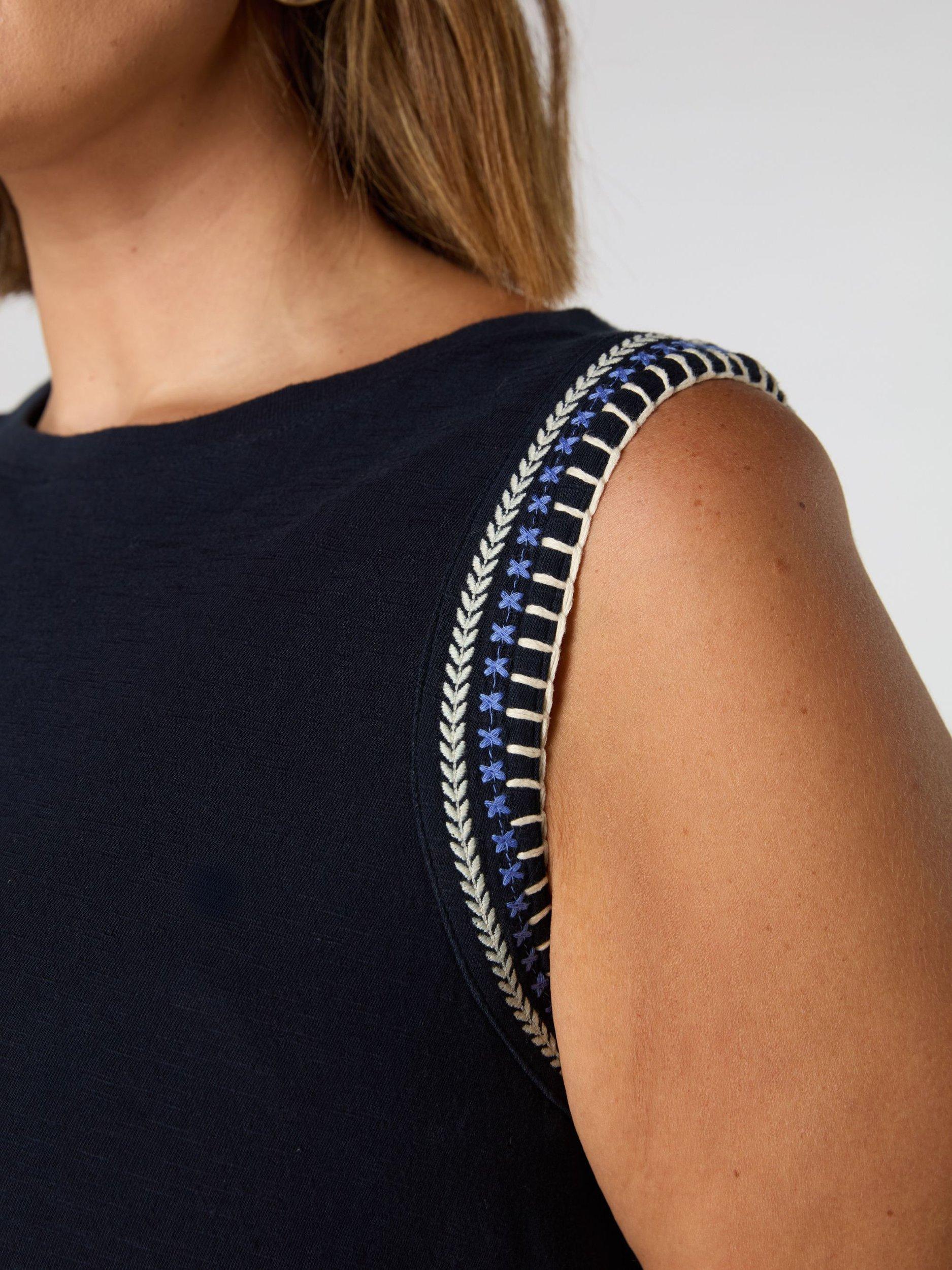 Product image 2 of 3, which shows Live Unlimited Curve Jersey Embroidered Vest Top, Navy/Multi, 12