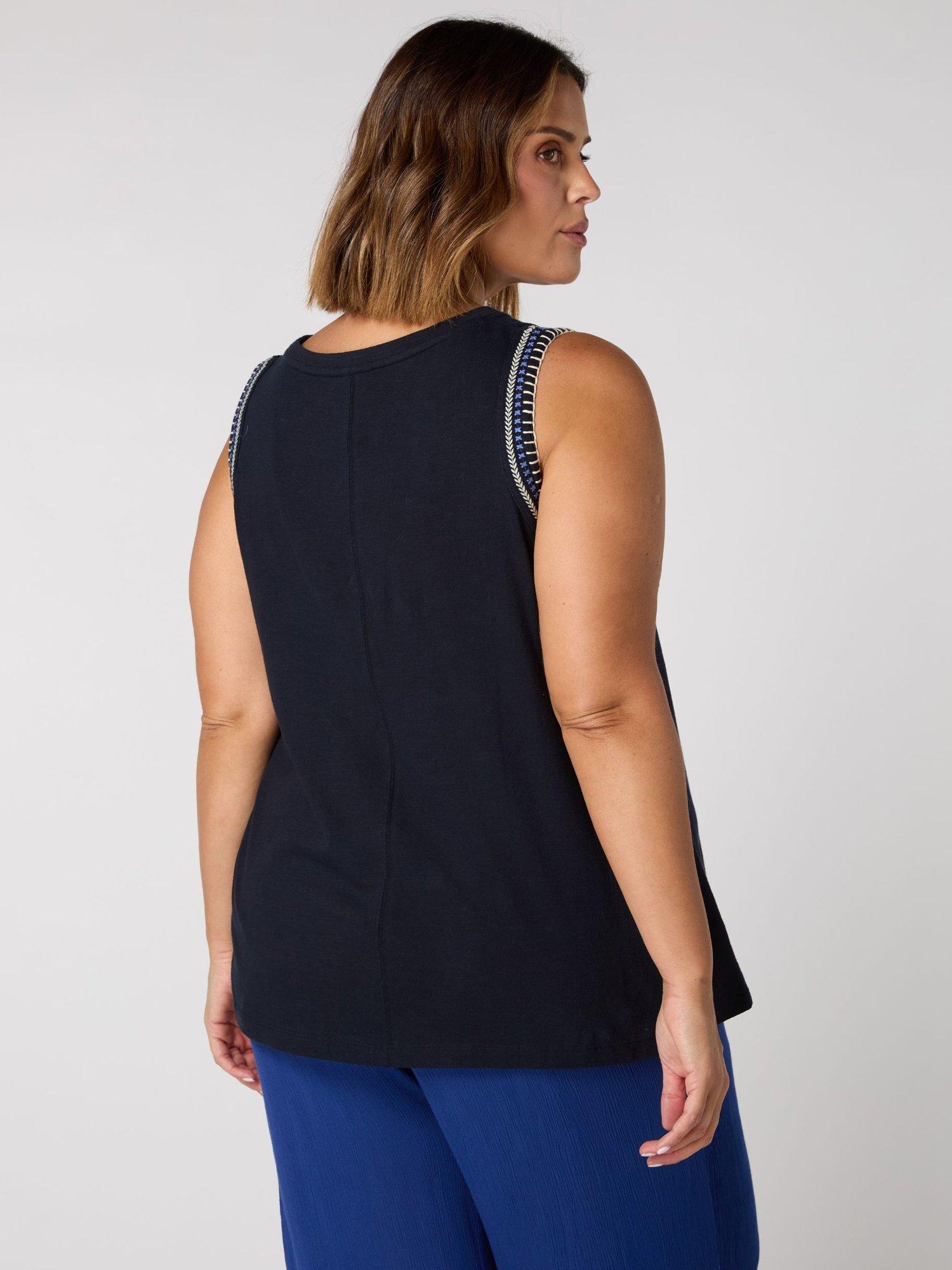 Product image 3 of 3, which shows Live Unlimited Curve Jersey Embroidered Vest Top, Navy/Multi, 12