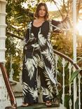 Live Unlimited Curve Leaf Print Wide Leg Trousers, Black/Multi