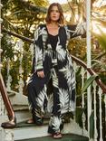Live Unlimited Curve Leaf Print Wide Leg Trousers, Black/Multi