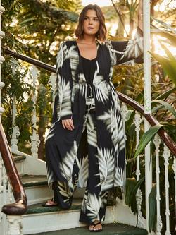 Live Unlimited Curve Leaf Print Wide Leg Trousers, Black/Multi - view 2, Black/Multi