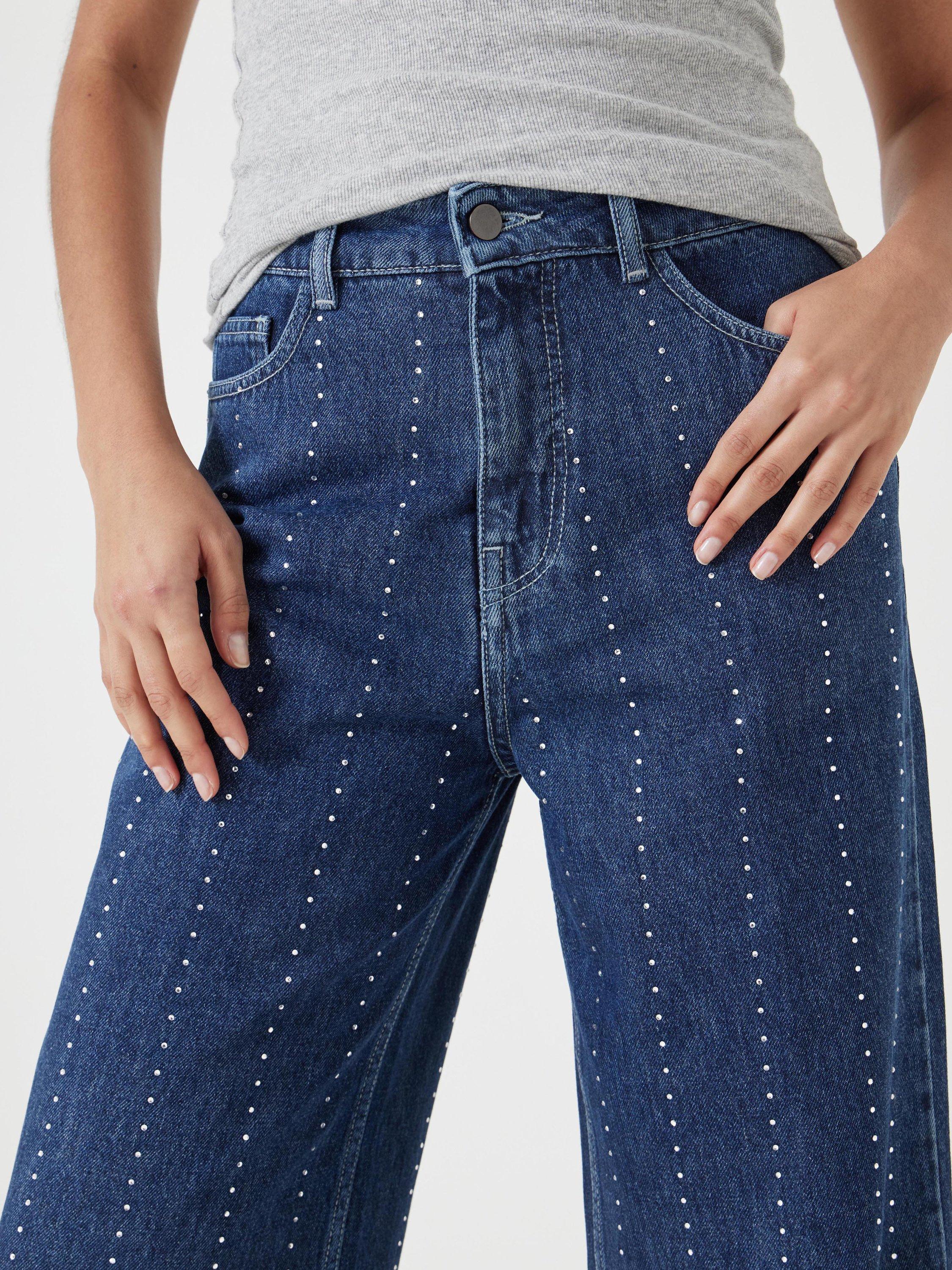 Product image 4 of 5, which shows Hush Rhinestone Striped Cotton Jeans, Mid Authentic Wash, 10R