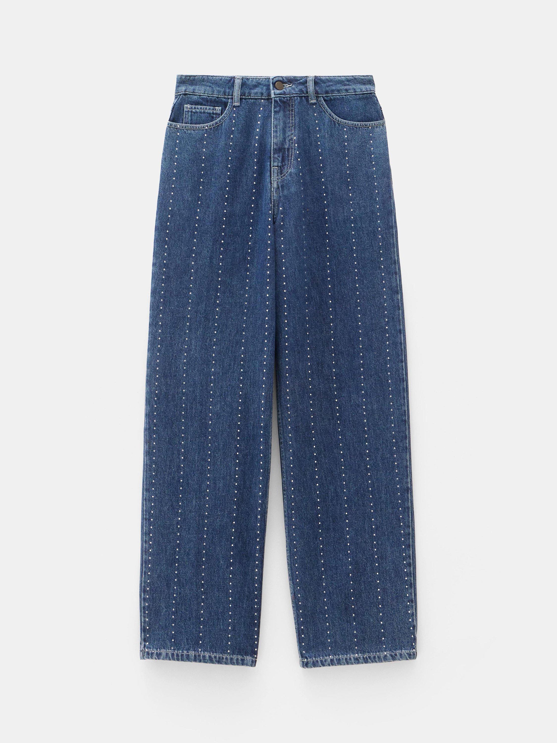 Product image 5 of 5, which shows Hush Rhinestone Striped Cotton Jeans, Mid Authentic Wash, 10R