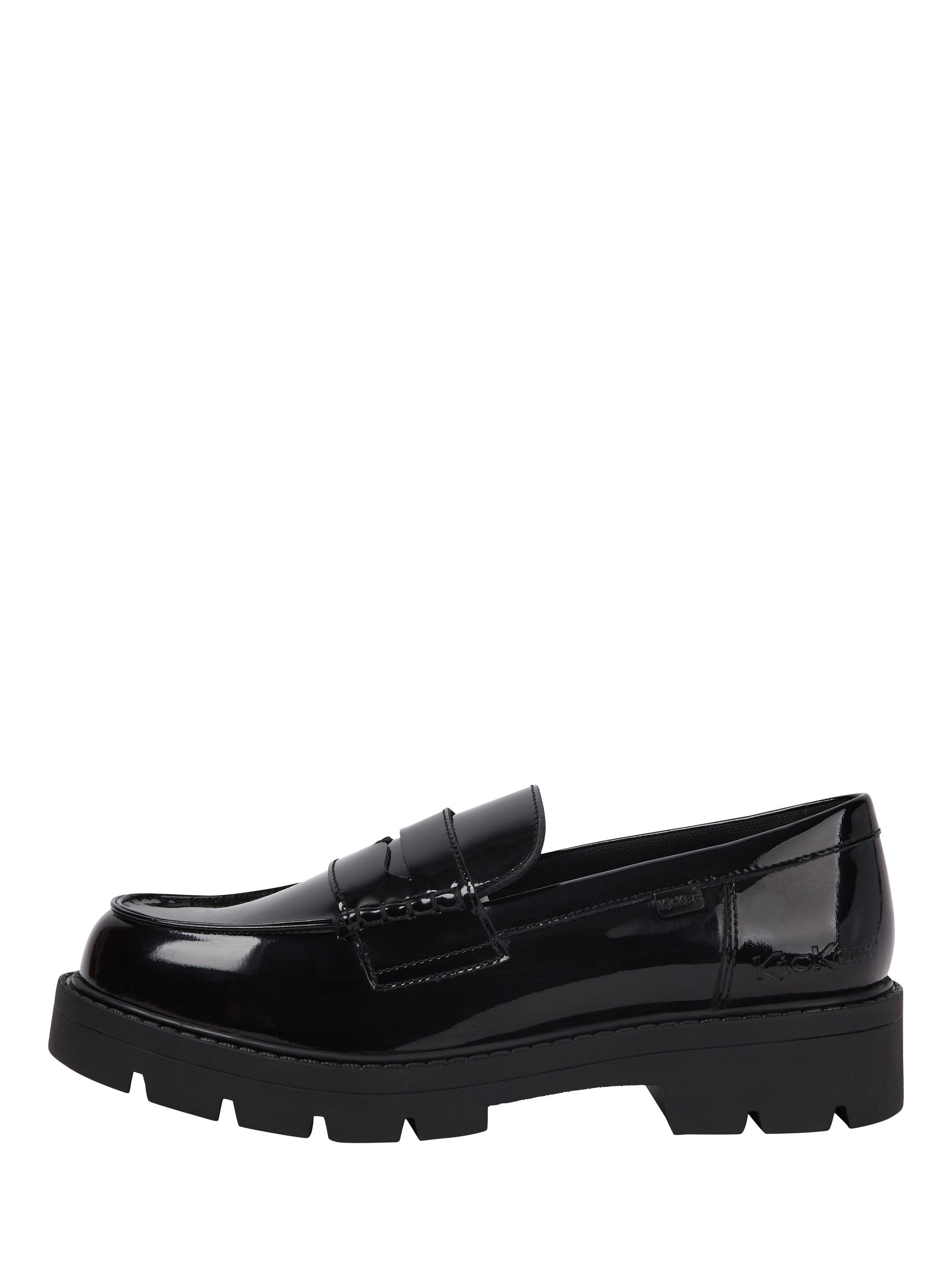 Product image 1 of 6, which shows Kickers Kids' Kori Leather Slip On Loafers, Black Patent, EU33
