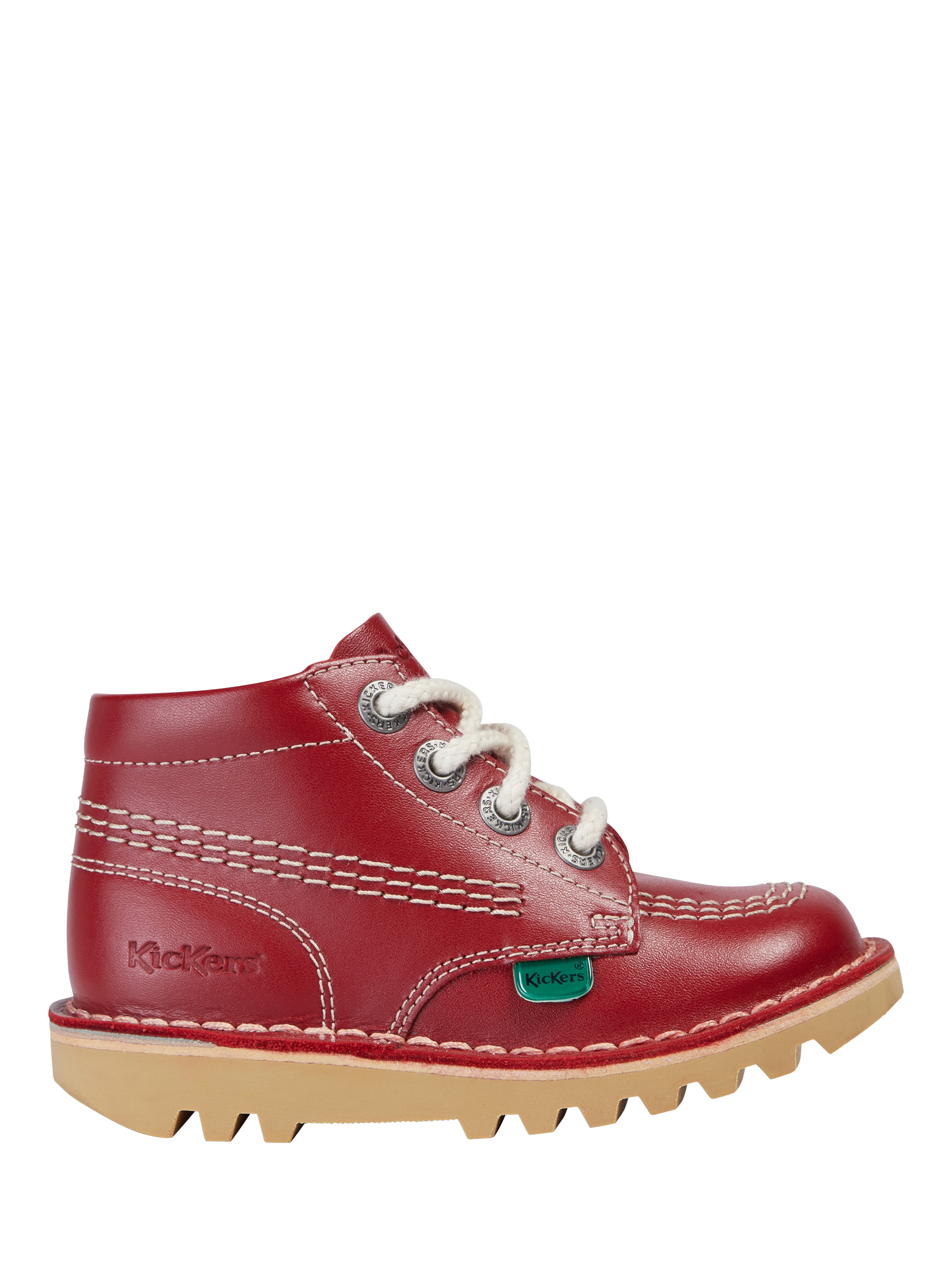 Product image 1 of 5, which shows Kickers Kids' Leather Kick Hi Lace Up Boots , Red, EU36