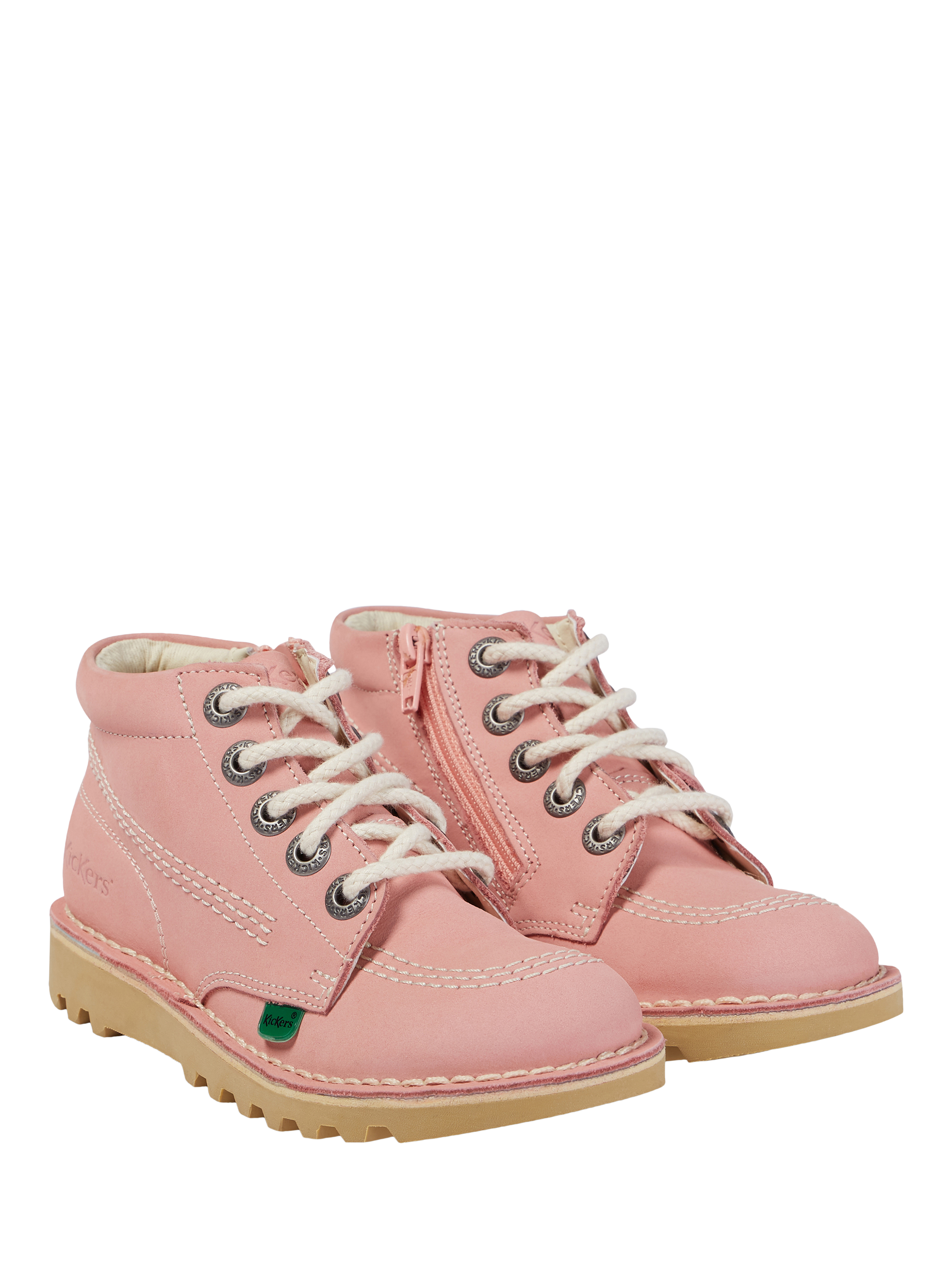 Kickers Kids' Kick His Lace Up Zipped Ankle Boots, Pink Light