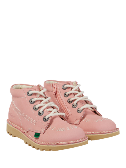 Kids Kick Hi Lace Lace up Zipped Ankle Boots, Pink Light - view 2, Pink Light