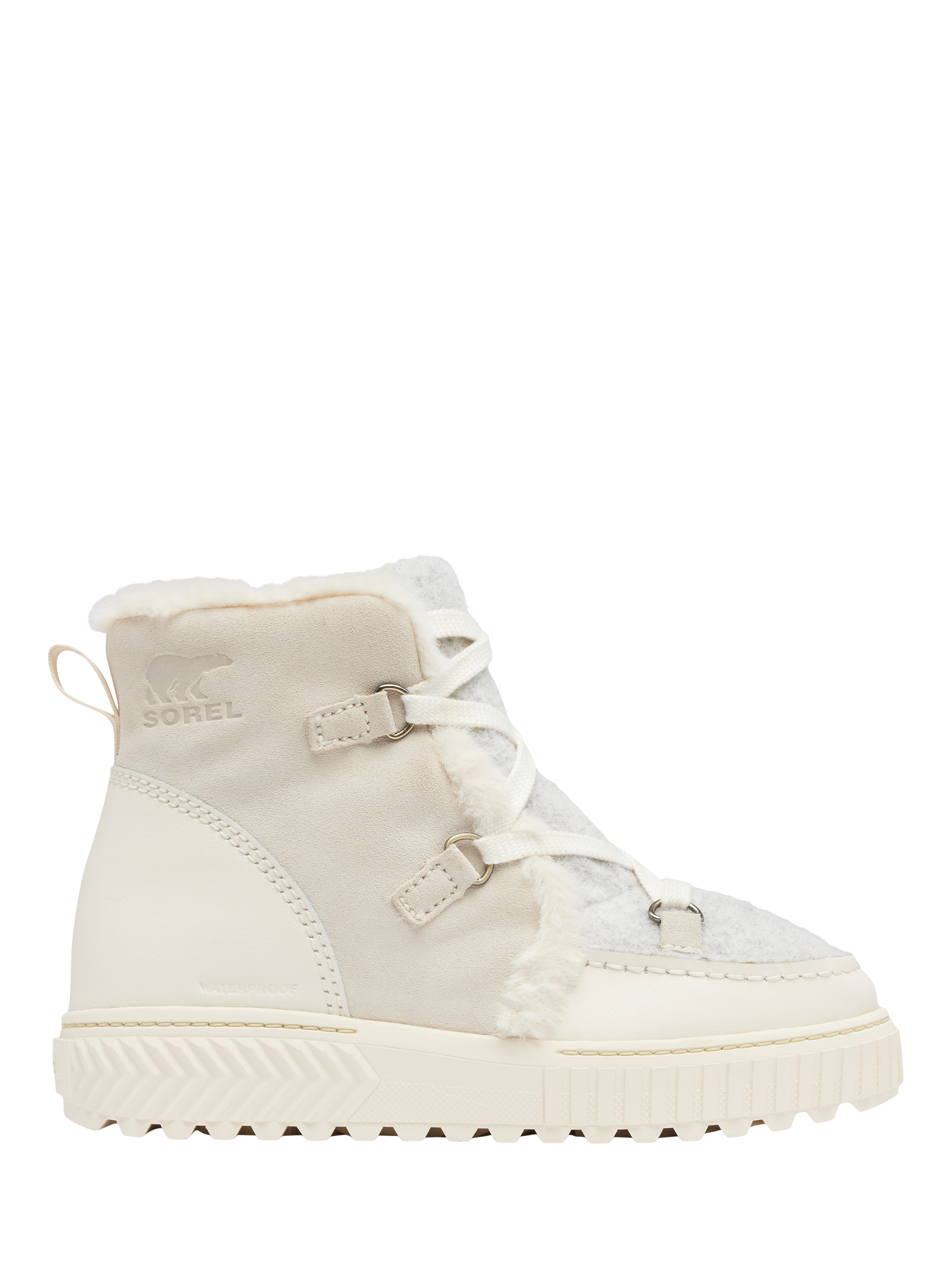 Product image 1 of 11, which shows SOREL Ona Lace-Up Suede Blend Ankle Boots , Chalk, 4