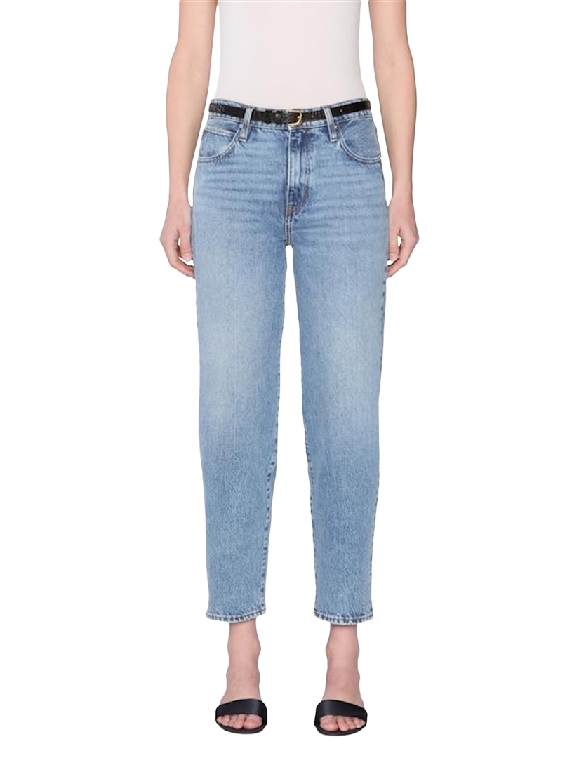 Product image 1 of 7, which shows FRAME The Candle Barrel Leg Jeans, Light Blue, 28