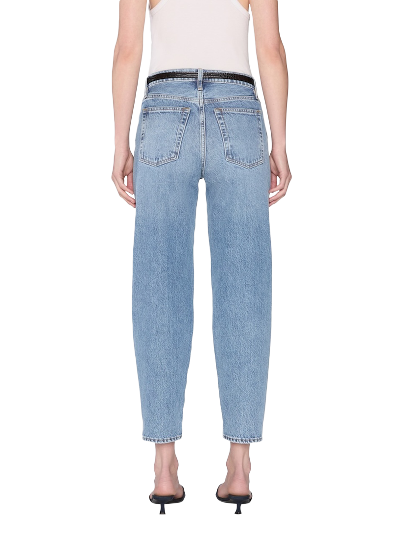 Product image 2 of 7, which shows FRAME The Candle Barrel Leg Jeans, Light Blue, 28