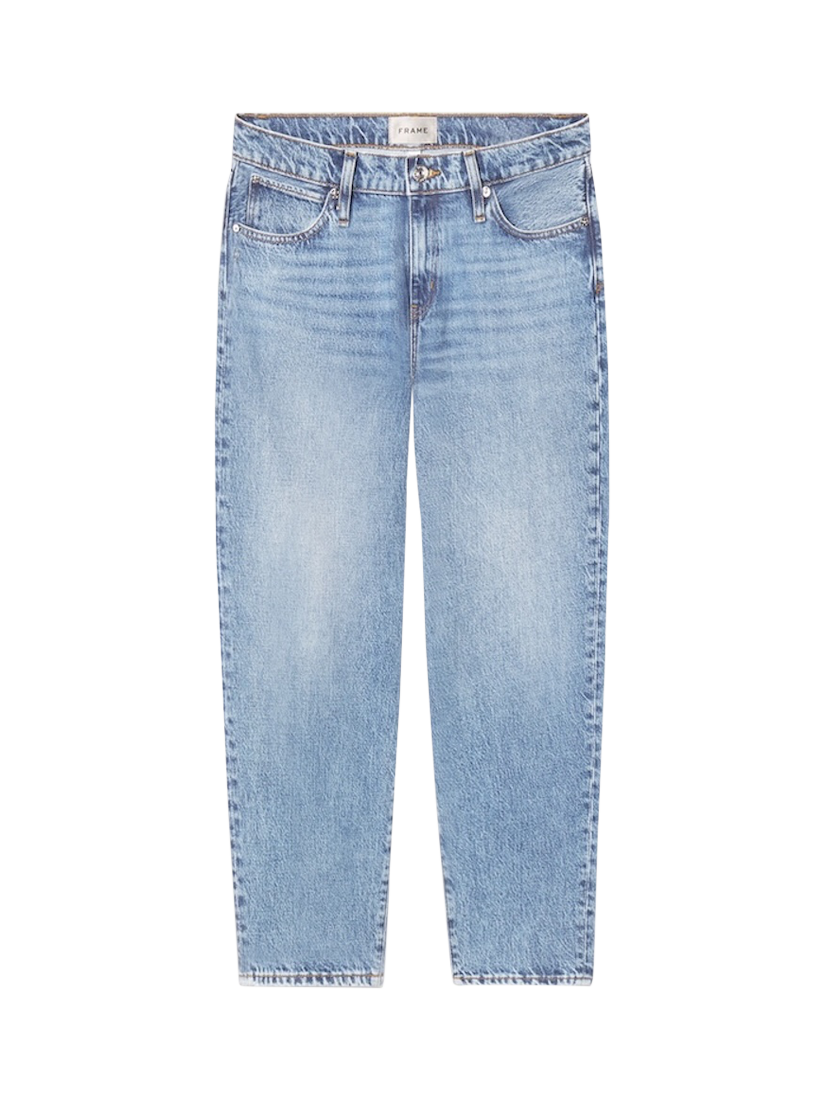 Product image 5 of 7, which shows FRAME The Candle Barrel Leg Jeans, Light Blue, 28