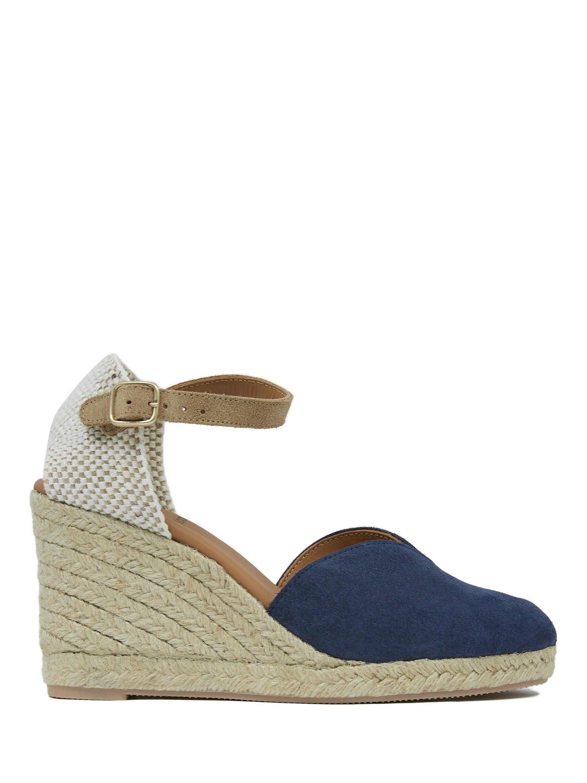 Product image 1 of 7, which shows Celtic & Co. Suede Ankle Strap Wedge Espadrille Sandals, Dark Navy, Dark Navy, EU39