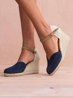 Celtic & Co. Suede Ankle Strap Wedge Espadrille Sandals, Dark Navy - view 2, Dark Navy