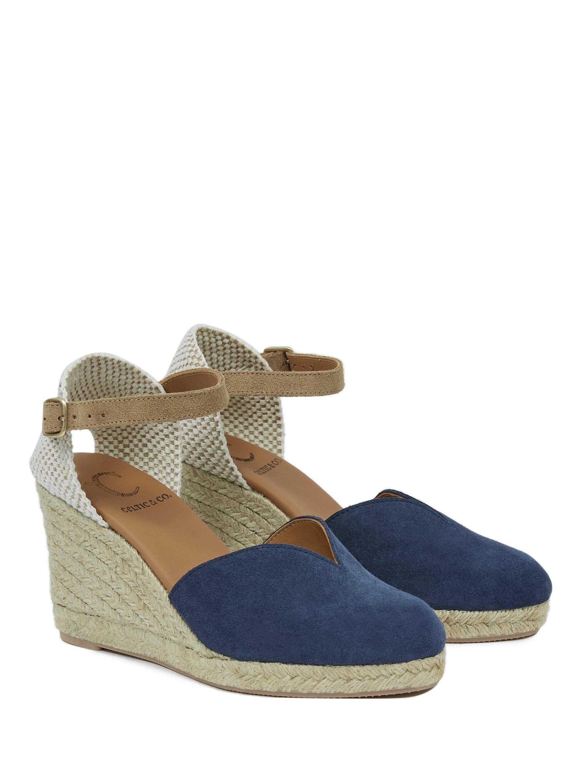 Product image 3 of 7, which shows Celtic & Co. Suede Ankle Strap Wedge Espadrille Sandals, Dark Navy, Dark Navy, EU39