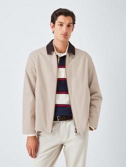 John Lewis Corduroy Collar Canvas Bomber Jacket, Stone