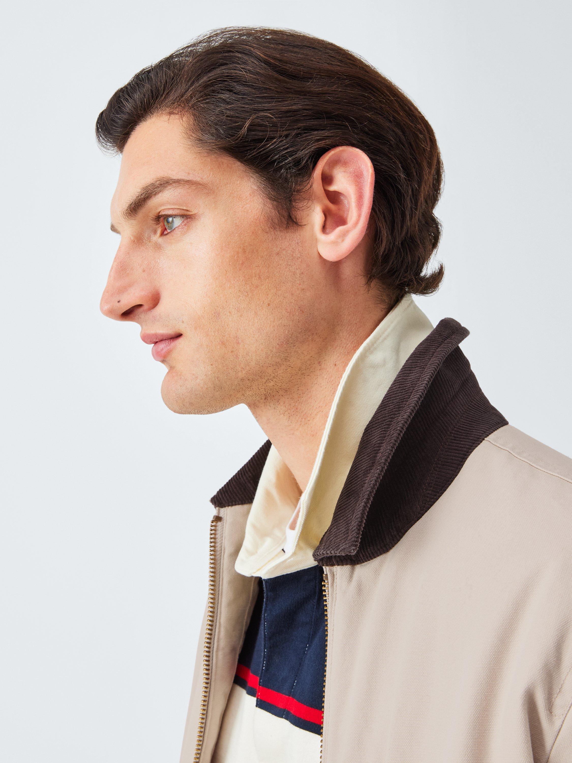 Product image 5 of 6, which shows John Lewis Corduroy Collar Canvas Bomber Jacket, Stone, S