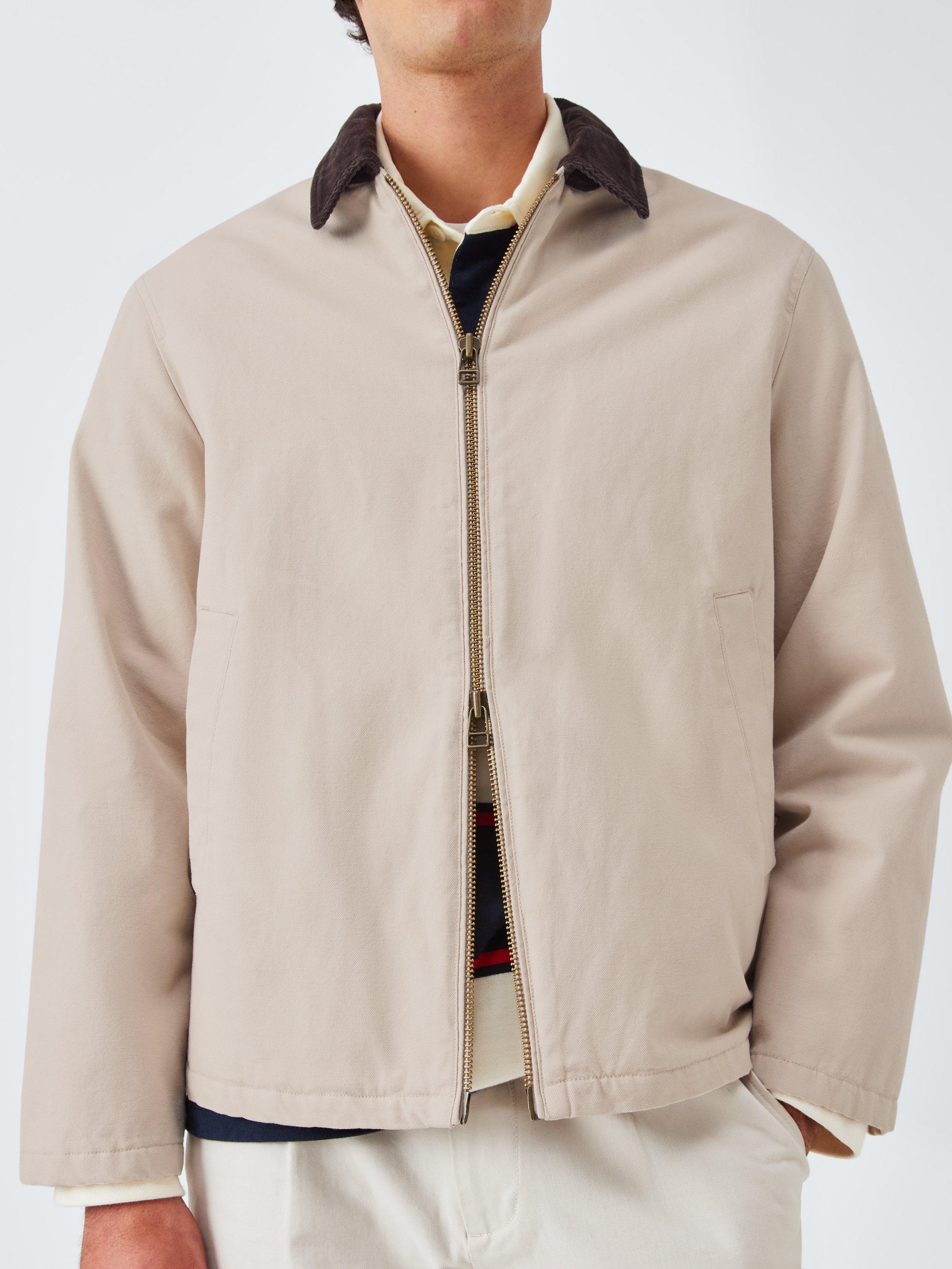 Product image 6 of 6, which shows John Lewis Corduroy Collar Canvas Bomber Jacket, Stone, S