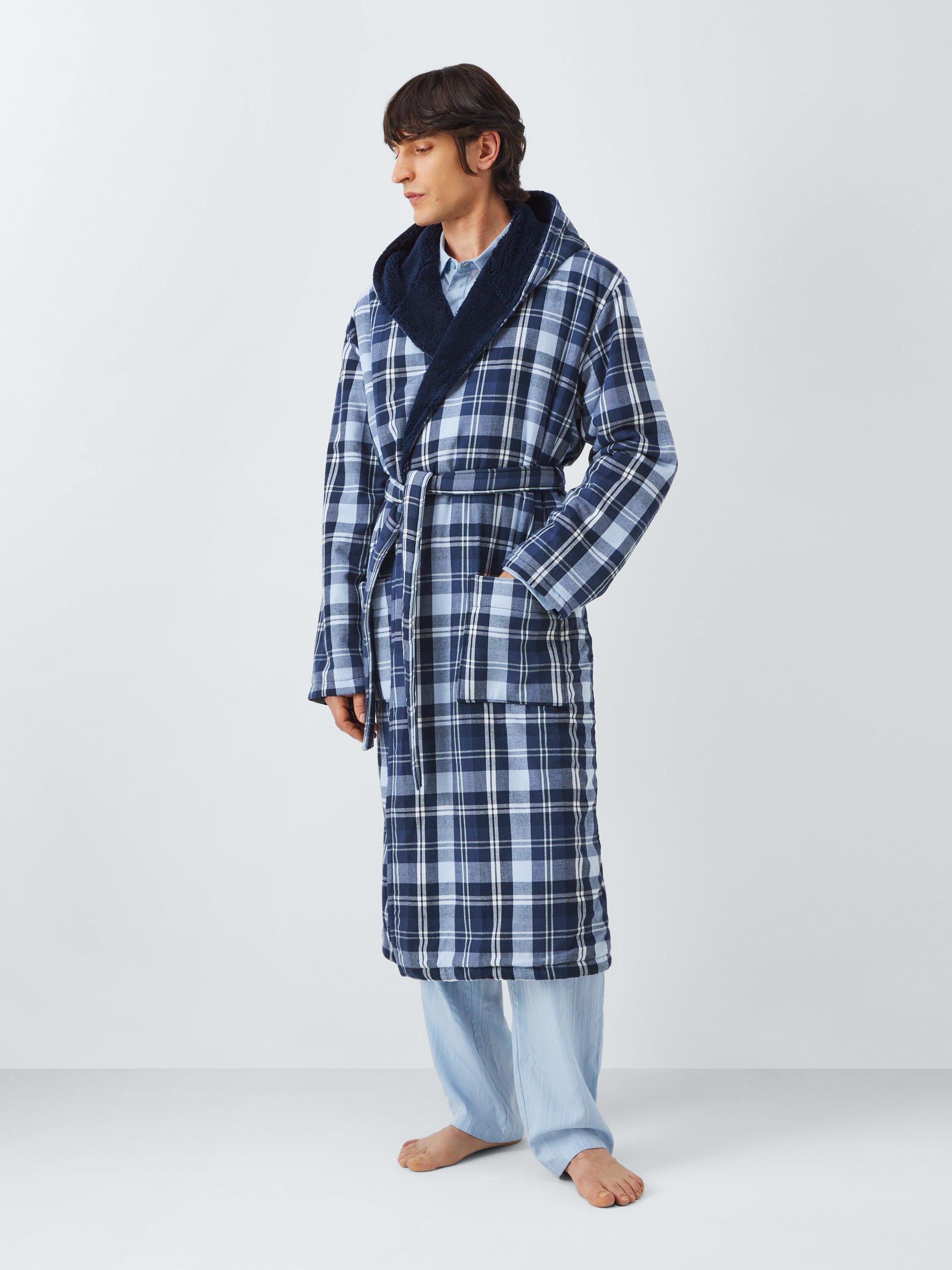 Product image 1 of 6, which shows John Lewis Bonded Fleece Check Robe, Navy/Multi, S