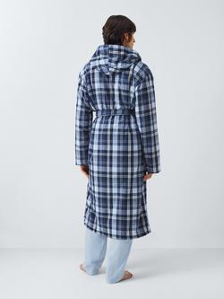 John Lewis Bonded Fleece Check Robe, Navy/Multi - view 2, Navy/Multi