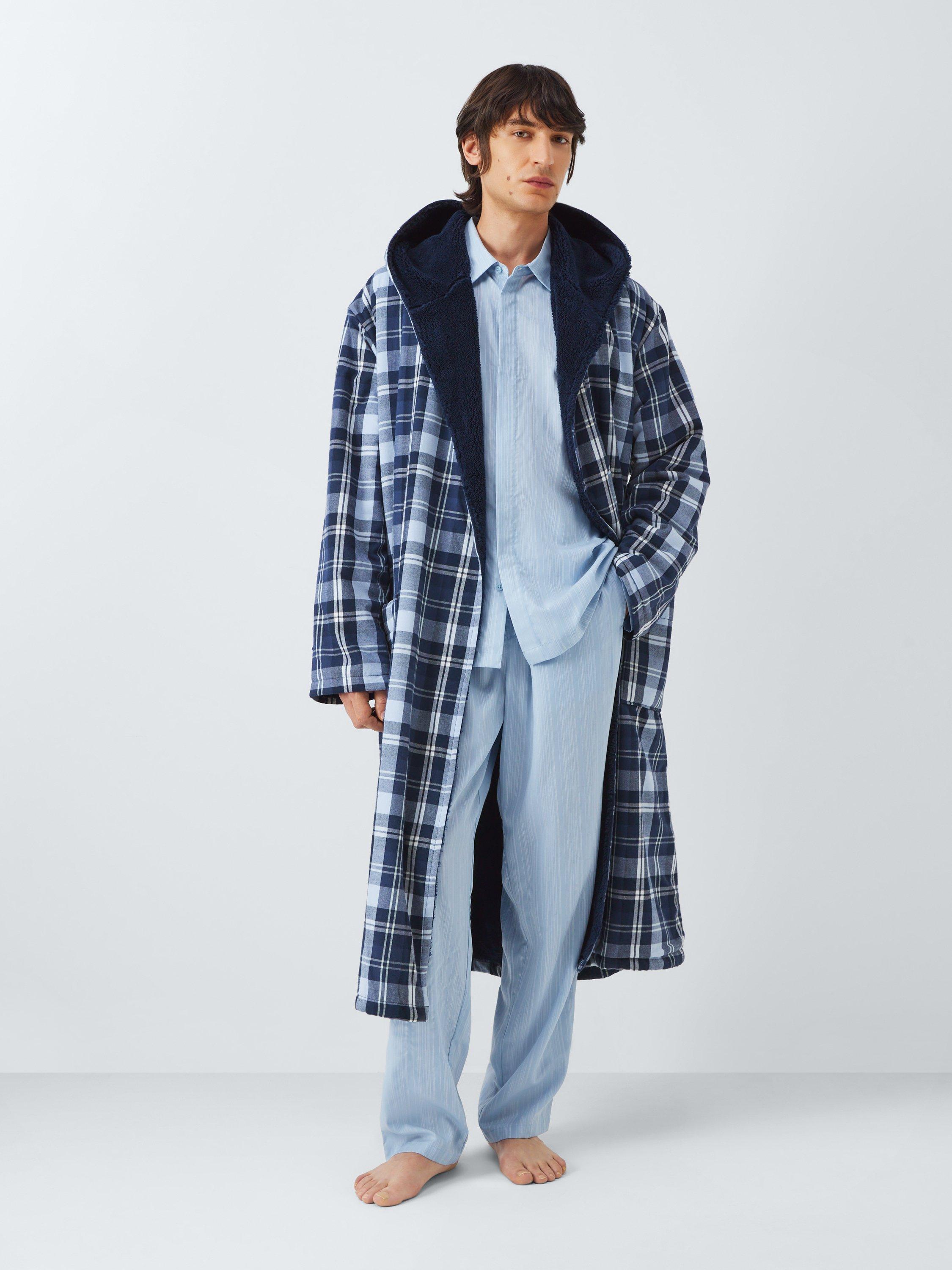 Product image 3 of 6, which shows John Lewis Bonded Fleece Check Robe, Navy/Multi, S