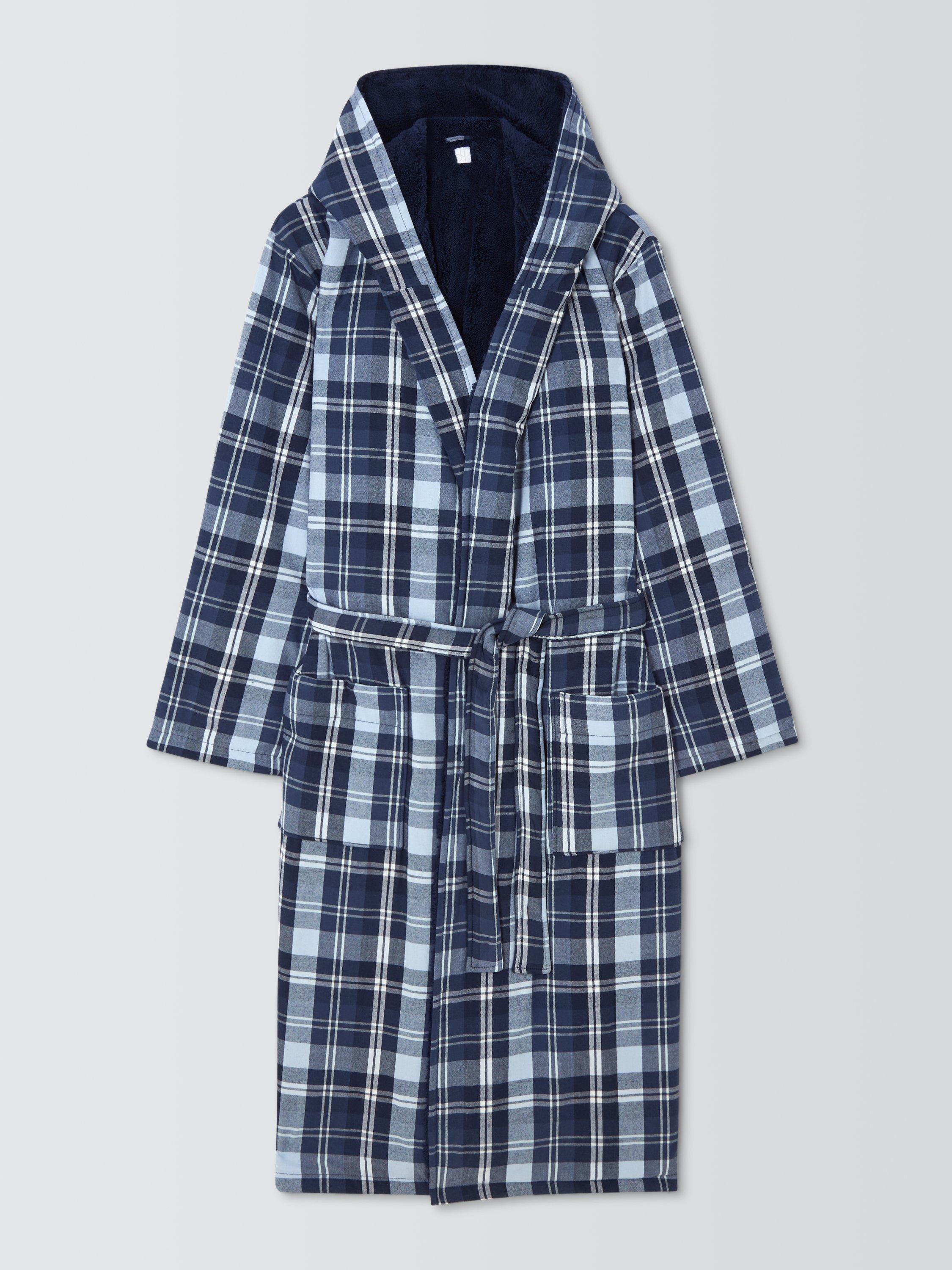 Product image 4 of 6, which shows John Lewis Bonded Fleece Check Robe, Navy/Multi, S