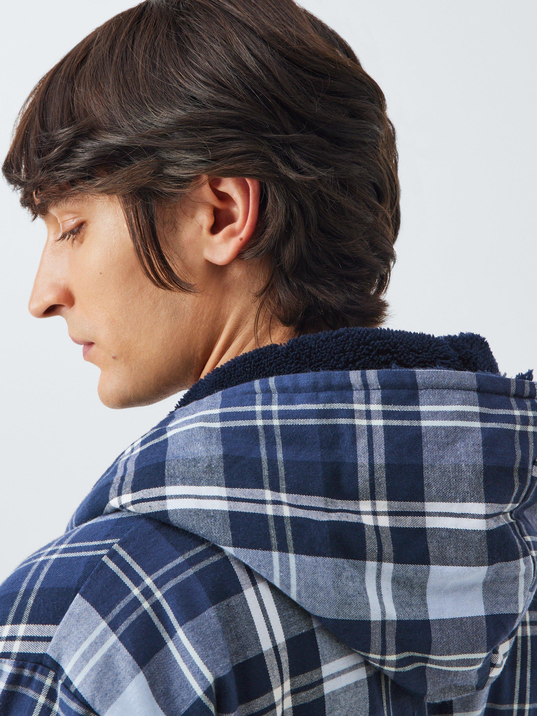 Product image 5 of 6, which shows John Lewis Bonded Fleece Check Robe, Navy/Multi, S