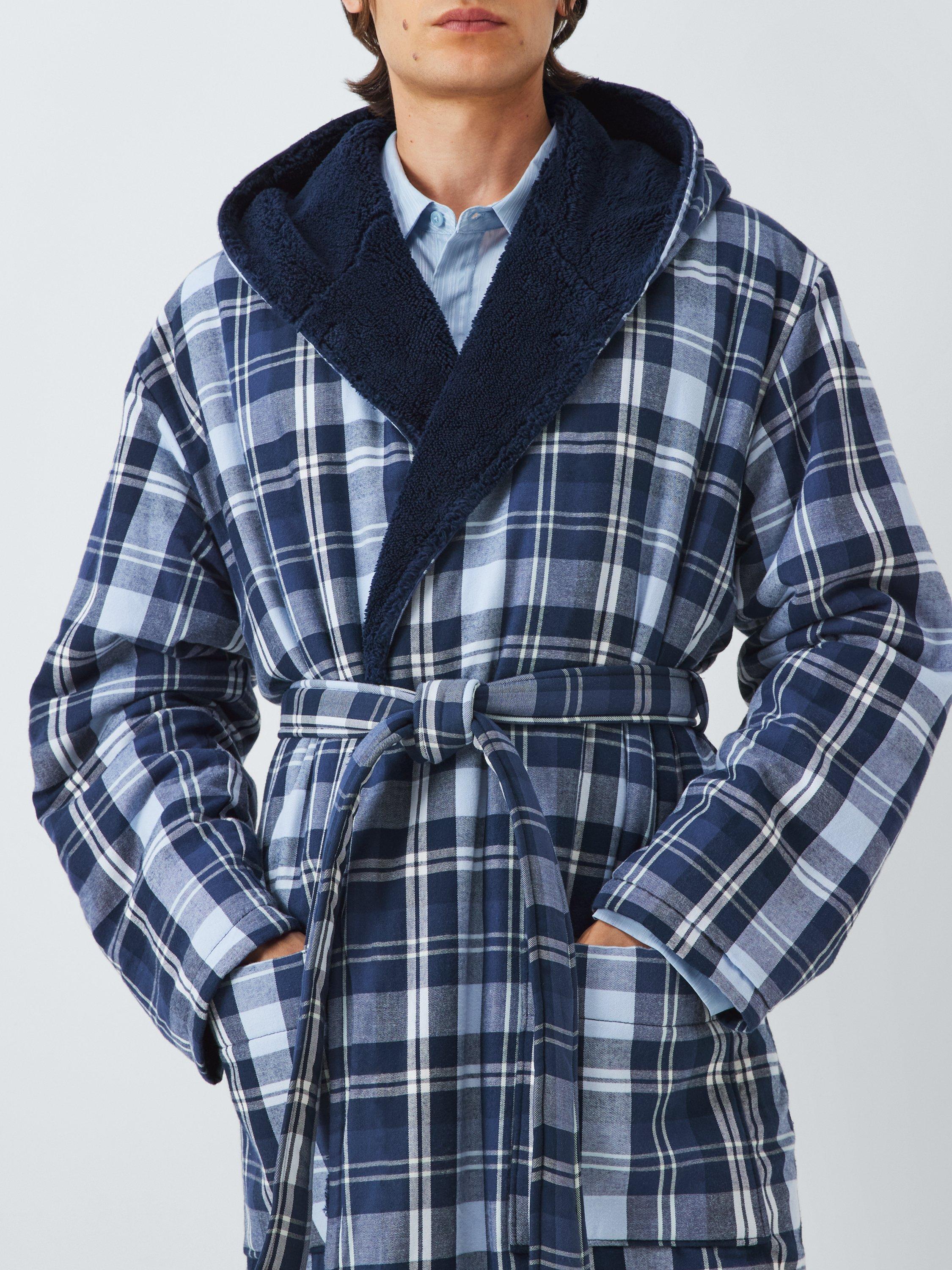 Product image 6 of 6, which shows John Lewis Bonded Fleece Check Robe, Navy/Multi, S