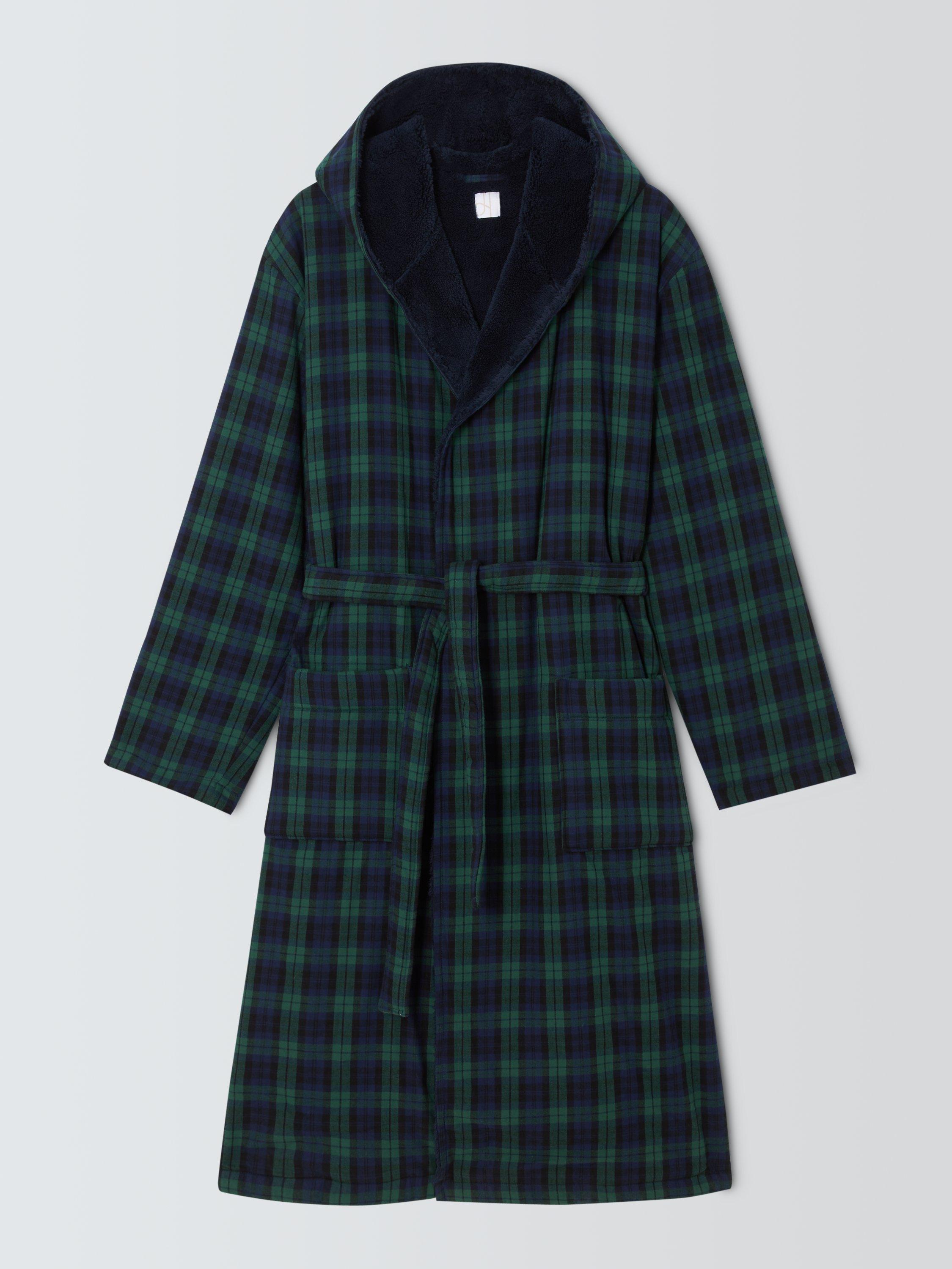 Product image 4 of 5, which shows John Lewis Bonded Fleece Check Robe, Green/Navy, S