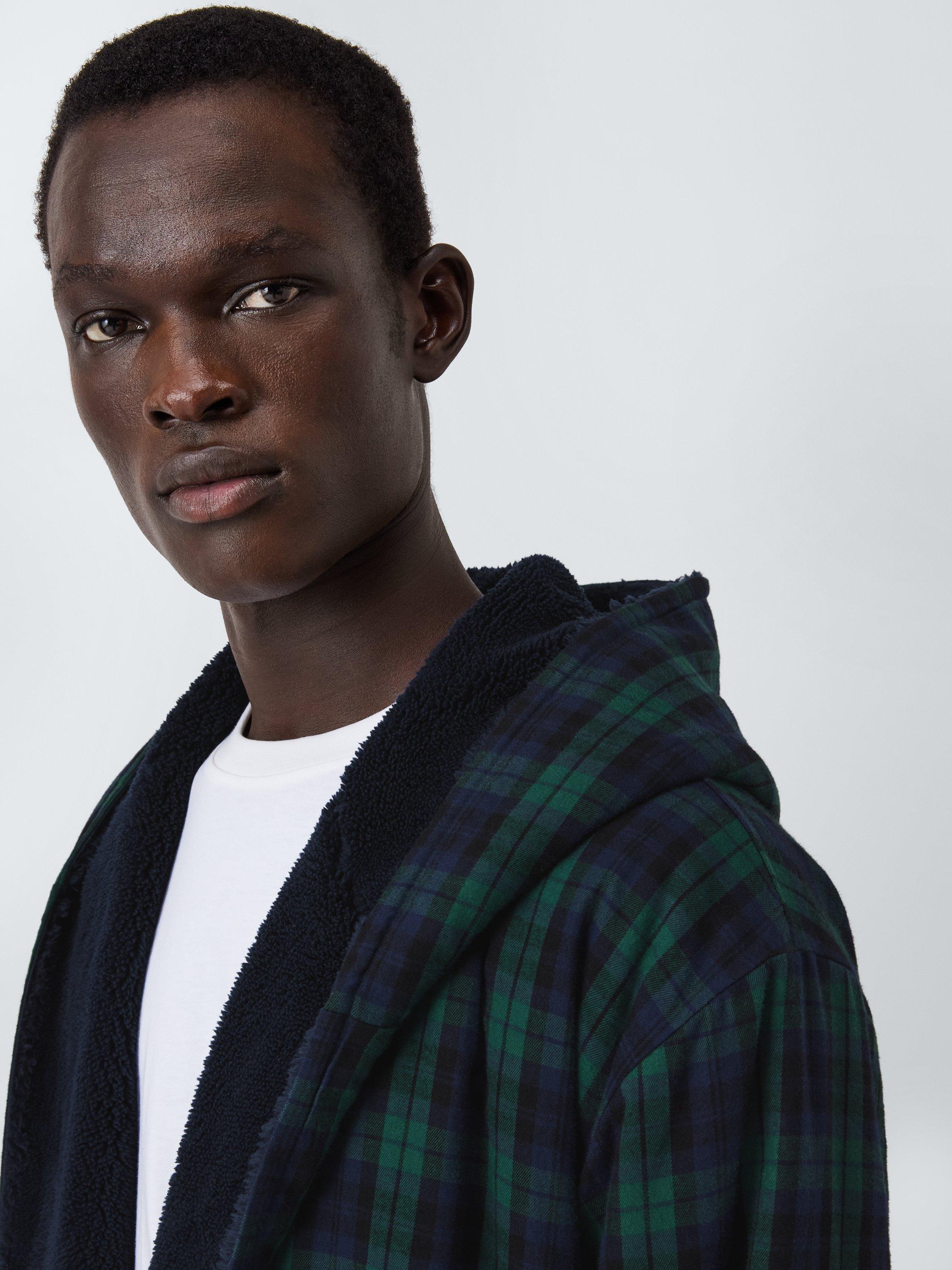 Product image 5 of 5, which shows John Lewis Bonded Fleece Check Robe, Green/Navy, S