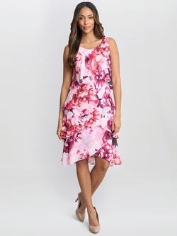 Gina Bacconi Mila Tiered Floral Dress, Pink/Multi, Pink/Multi