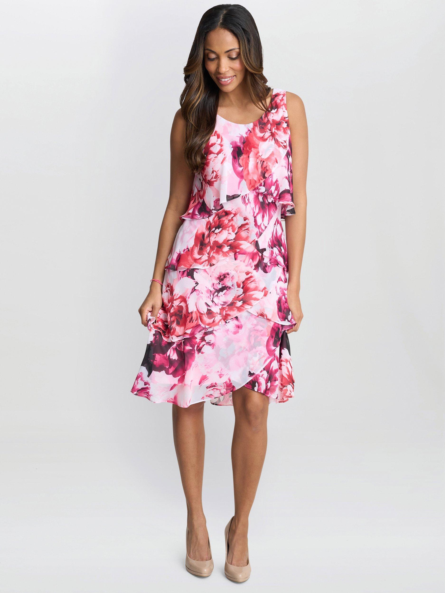 Product image 3 of 6, which shows Gina Bacconi Mila Tiered Floral Dress, Pink/Multi, 10