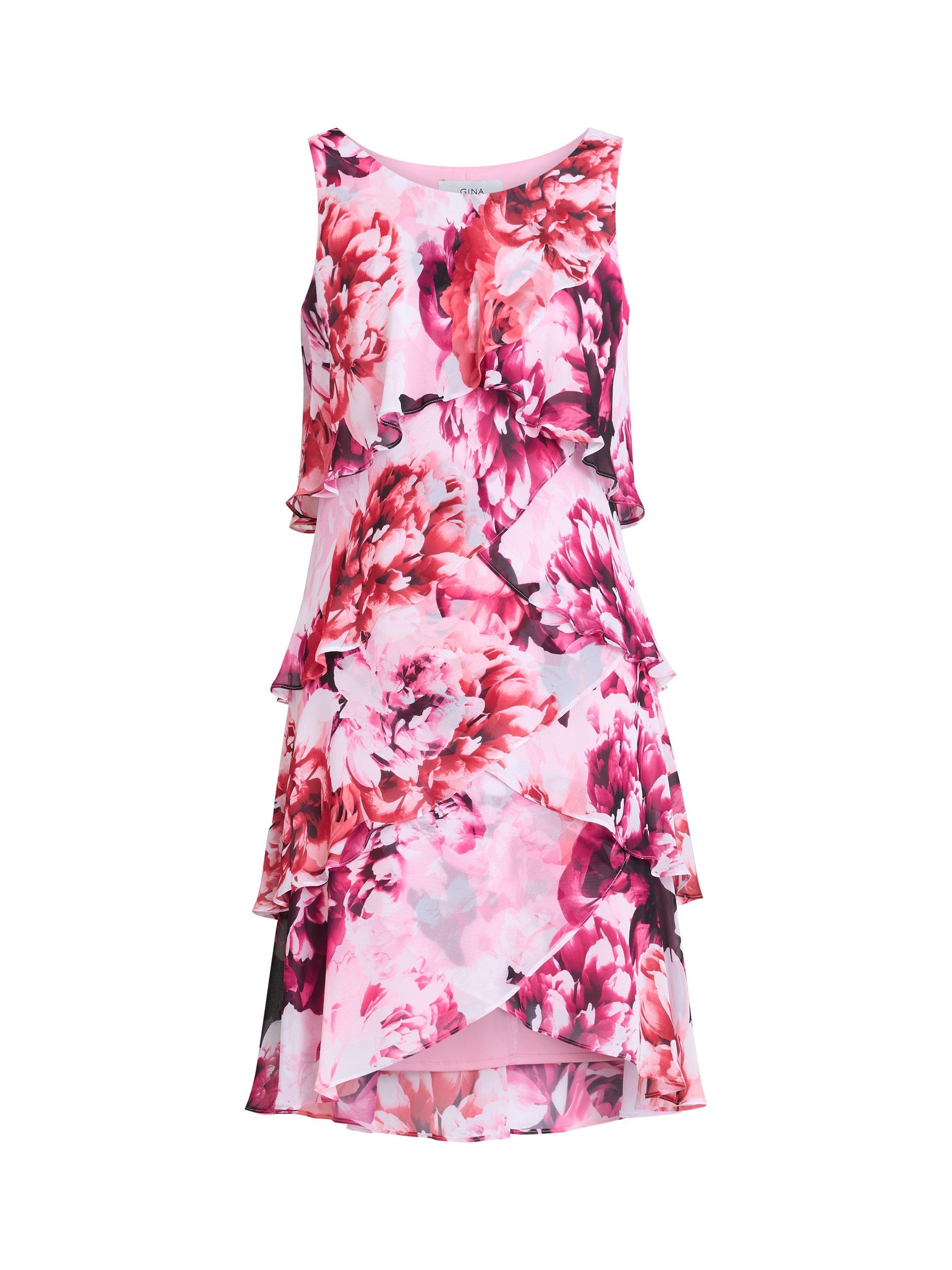 Product image 4 of 6, which shows Gina Bacconi Mila Tiered Floral Dress, Pink/Multi, 10